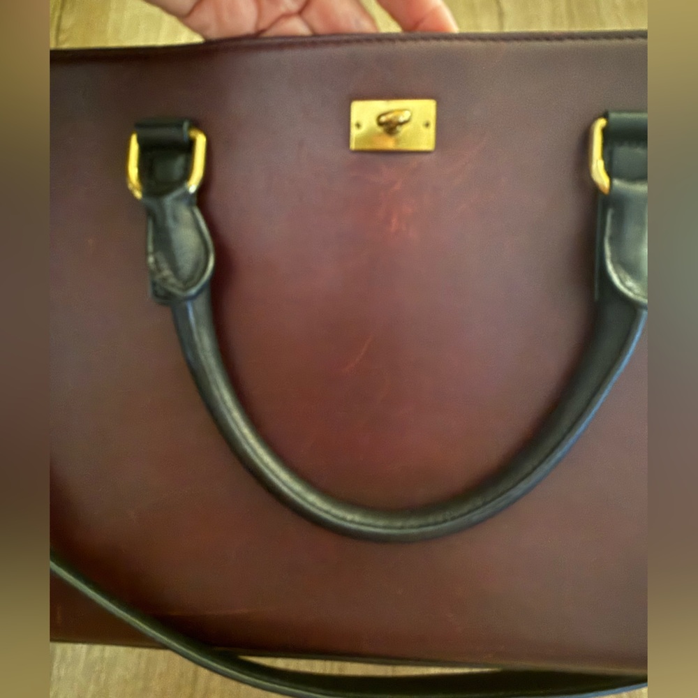 J. Crew black and maroon vintage leather Edie satchel - Picture 6 of 11